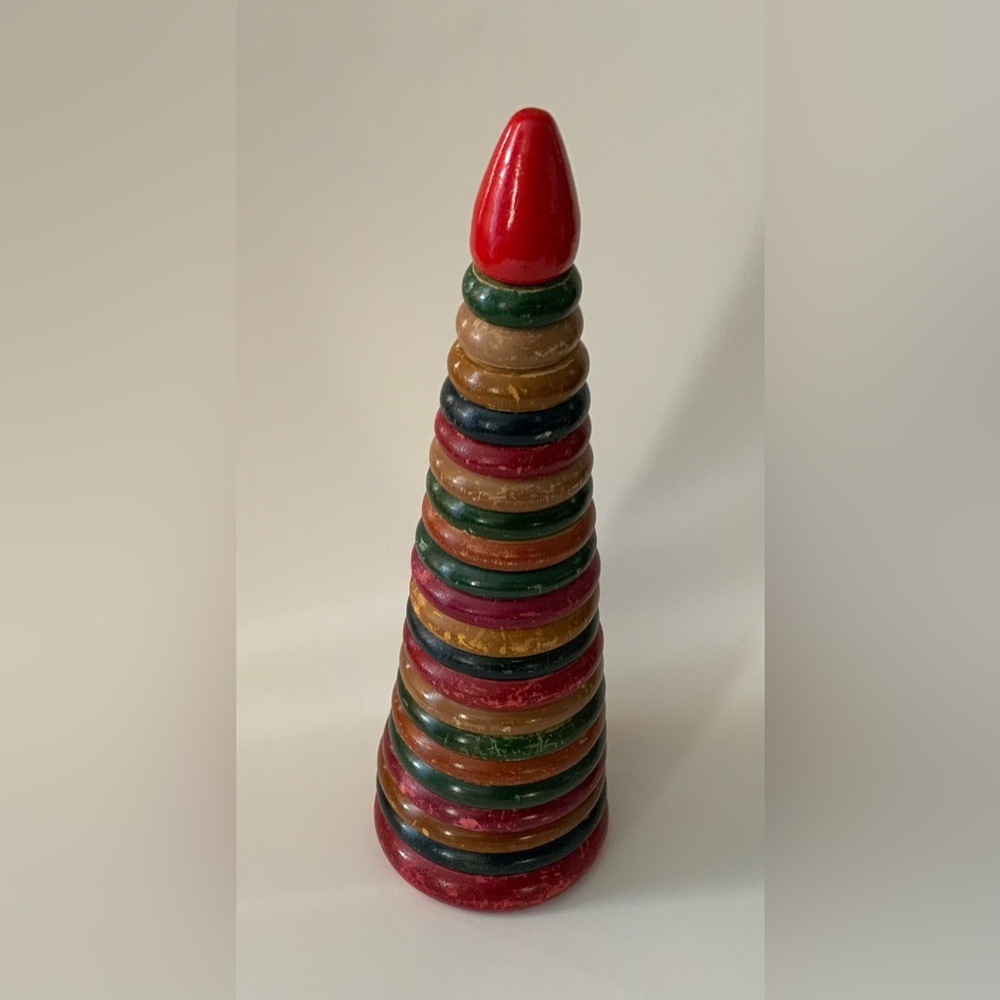 Vintage Stacked Wooden Ring Tower - Multi Color